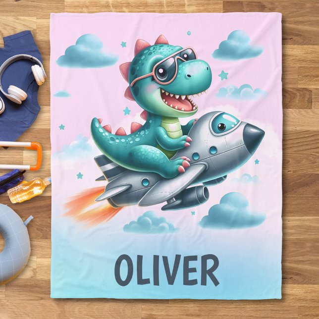 Cobertor De Velo Piloto Cute Dino Trex Voando Aeronaves Jet (Criador carregado)