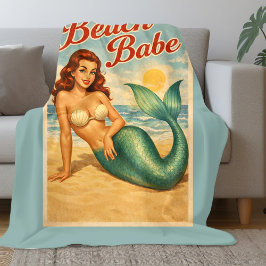 Cobertor De Velo Pin-Up Sereia Arte de Bela Praia | Azul Turquesa C