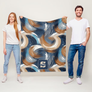 Cobertor De Velo Pincéis de Abstrato em azul, branco e castanho