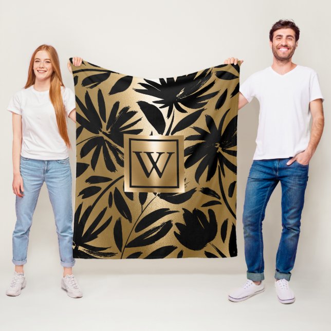 Cobertor De Velo Pincel Floral Preta e Ouro (In Situ)