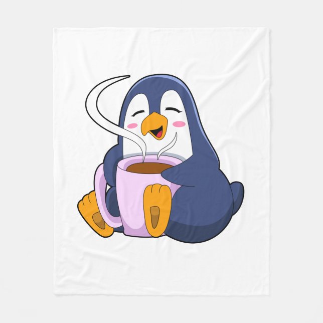 Cobertor De Velo Pinguim com taça de café (Frente)