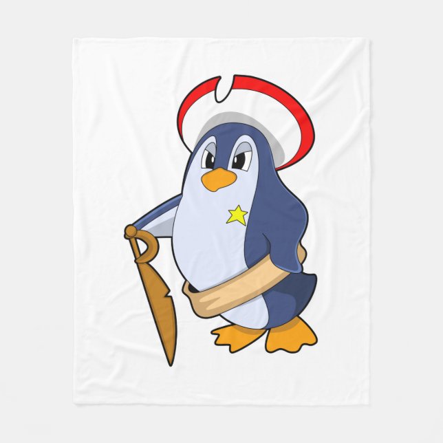 Cobertor De Velo Pinguim como Pirata com Chapéu (Frente)