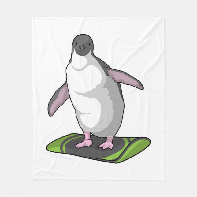 Cobertor De Velo Pinguim como Snowboarder com Snowboard (Frente)