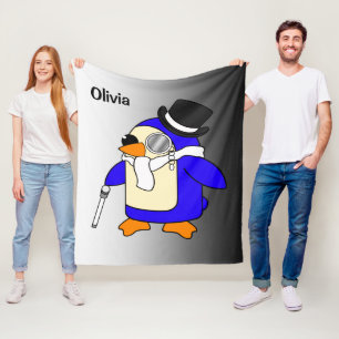 Cobertor De Velo Pinguim de desenho animado, preto e branco