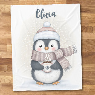 Cobertor De Velo Pinguim de Inverno com Caneca de Cacau "Neve Fofa!