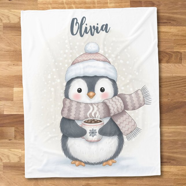 Cobertor De Velo Pinguim de Inverno com Caneca de Cacau "Neve Fofa! (Criador carregado)