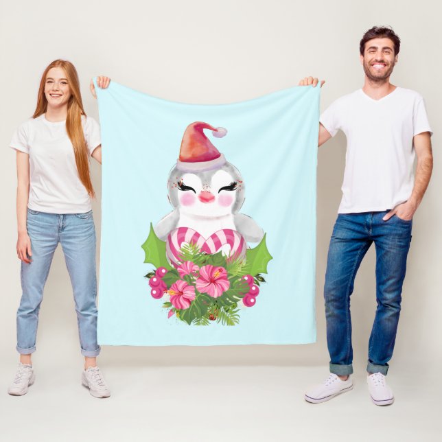 Cobertor De Velo Pinguim de Natal bonito em Santa Hat (In Situ)