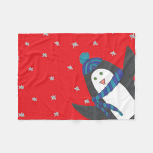 Cobertor De Velo Pinguim de Natal em Vermelho