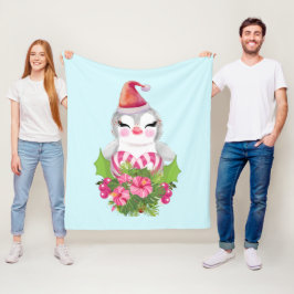 Cobertor De Velo Pinguim de Natal Fofo com Chapéu de Papai Noel