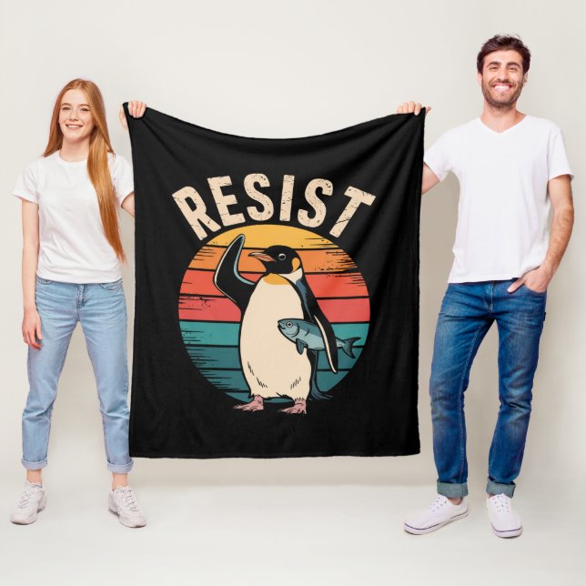 Cobertor De Velo Pinguim Engraçado Resiste Protesto Contra Tarifas (In Situ)