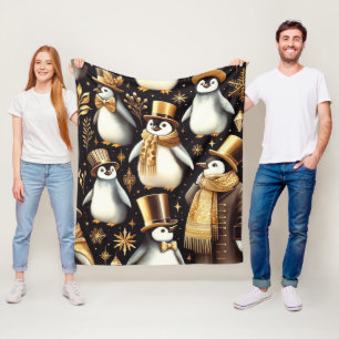 Cobertor De Velo Pinguim preto e Ouro