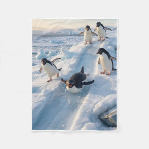 Cobertor De Velo Pinguins Divertidos Na Paisagem De Gelo Nevado Fle