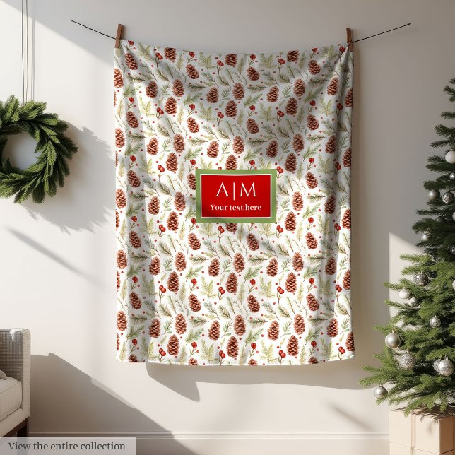Cobertor De Velo Pinhas de aquarela, pinheiras, pastel, verde Natal (Chic watercolor pine cones pastel green Christmas Fleece Blanket)