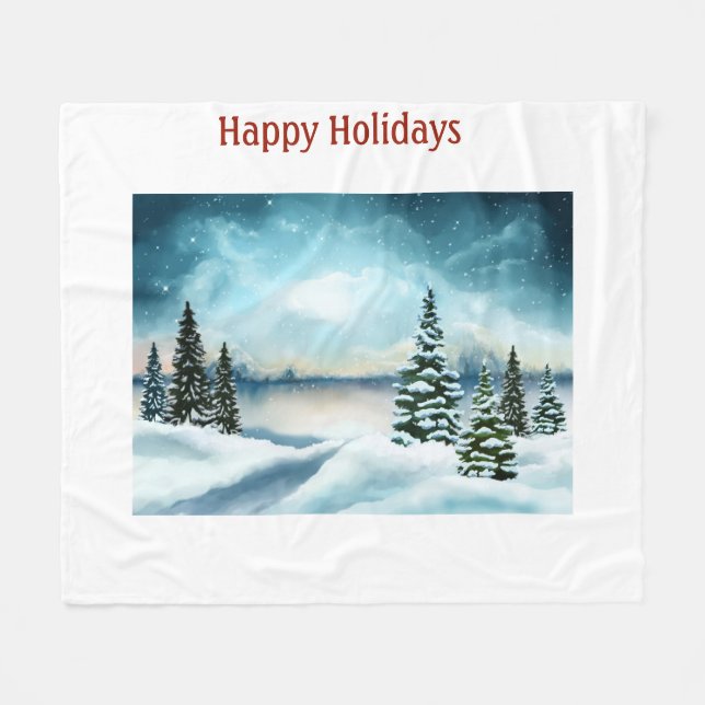 Cobertor De Velo Pinheiros nevados perto de um lago (Frente (Horizontal))