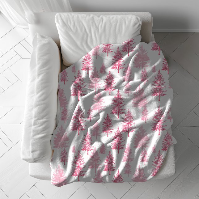 Cobertor De Velo Pinheiros Rosa Mínimos Folheiam (Minimalist Pink Pine Trees Throw Christmas Fleece Blanket)