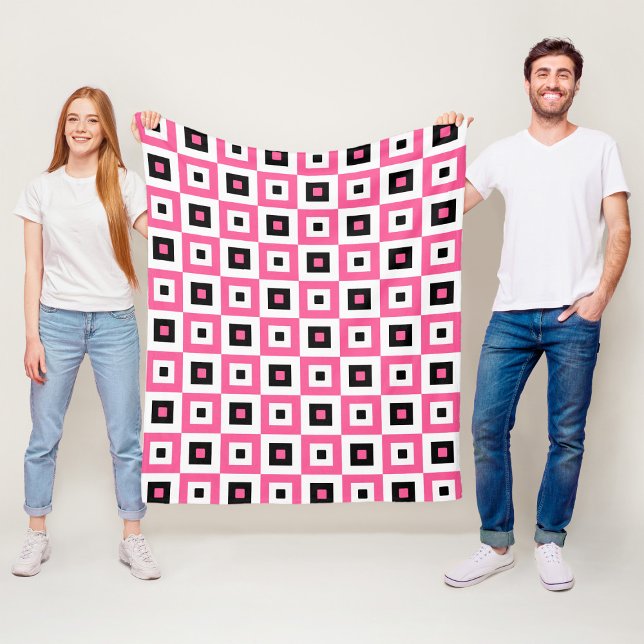 Cobertor De Velo Pink Black and White Checkered Squares Pattern (Criador carregado)