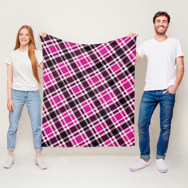 Cobertor De Velo Pink Black White Flannel Tartan Pattern Design  (Criador carregado)