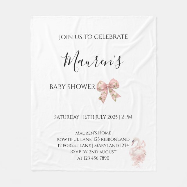Cobertor De Velo Pink Bow Girl Baby Shower Invitation (Frente)