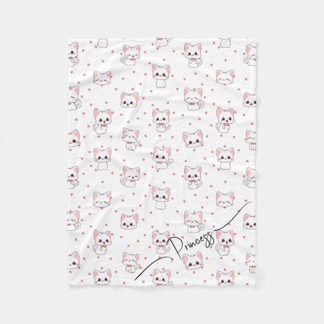 Cobertor De Velo Pink Cartoon Cat Pattern with Stars and Pet Name  (Frente)
