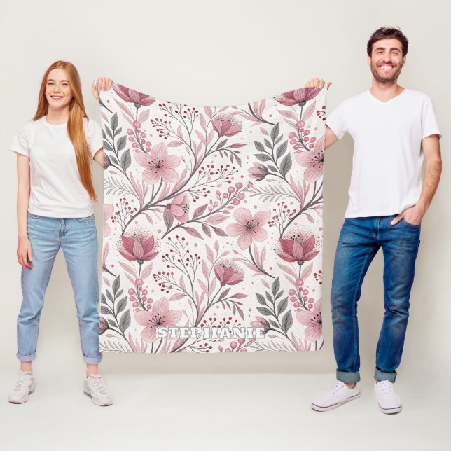 Cobertor De Velo Pink Cherry Blossom Sakura Pattern on White (3) (In Situ)