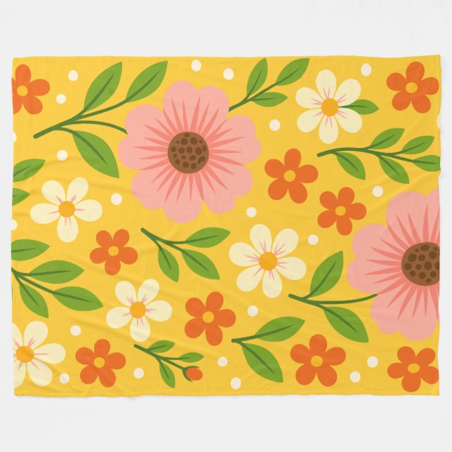 Cobertor De Velo Pink, cream & Orange Flowers with Green Leaves (Frente (Horizontal))