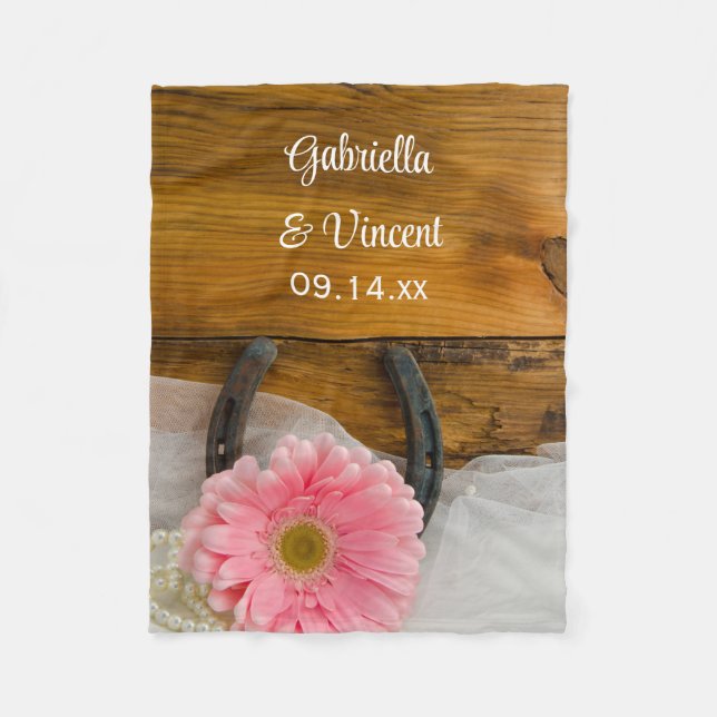 Cobertor De Velo Pink Daisy e Horsferes Country Wedding Keepsasasak (Frente)