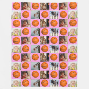 Cobertor De Velo Pink de Padrão de Colagem da Família de Basquete