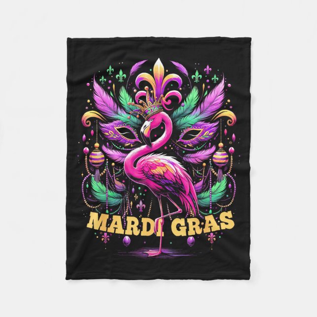 Cobertor De Velo Pink Flamingo Mardi Gras Crown And Beads Mask Carn (Frente)