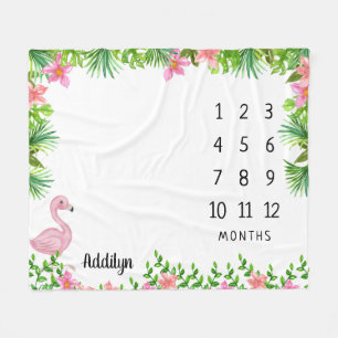 Cobertor De Velo Pink Flamingo Tropical Baby Milestone