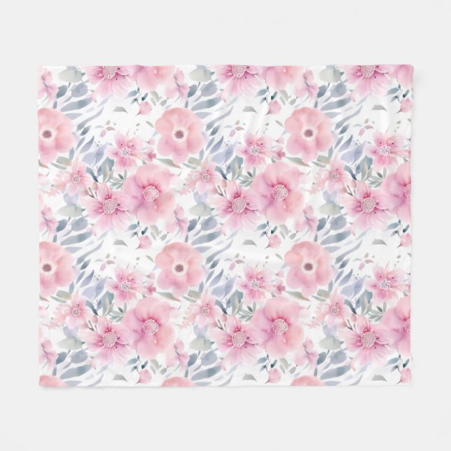 Cobertor De Velo Pink Floral Watercolor  (Frente (Horizontal))