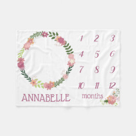 Cobertor De Velo Pink Floral Wreath Baby Girl Milestone Blanket
