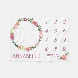 Cobertor De Velo Pink Floral Wreath Baby Girl Milestone Blanket