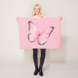 Cobertor De Velo pink glitter butterfly