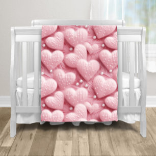 Cobertor De Velo Pink Hearts Pearls Baby