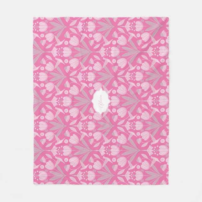 Cobertor De Velo Pink Hummingbird Coquette Flor personalizado (Frente)