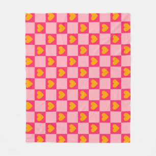 Cobertor De Velo Pink Red Yellow Heart Love Checkered Y2K Padrão