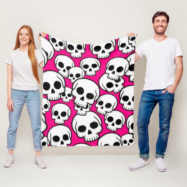 Cobertor De Velo Pink Skull Pattern Fleece Blanket (In Situ)
