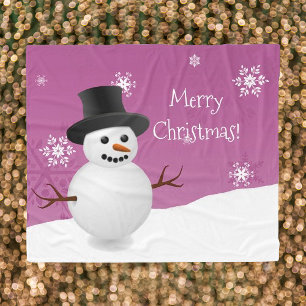 Cobertor De Velo Pink Snowman Winter Scenket
