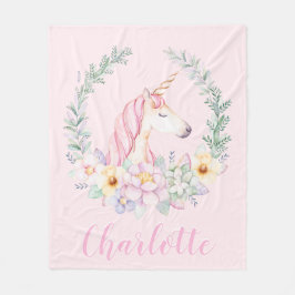 Cobertor De Velo Pink Unicorn Blanket com Watercolor Unicorn