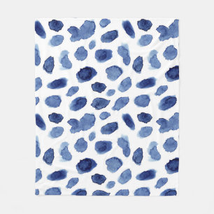 Cobertor De Velo Pintado À Mão, Manchas Azuis De Aquarela.