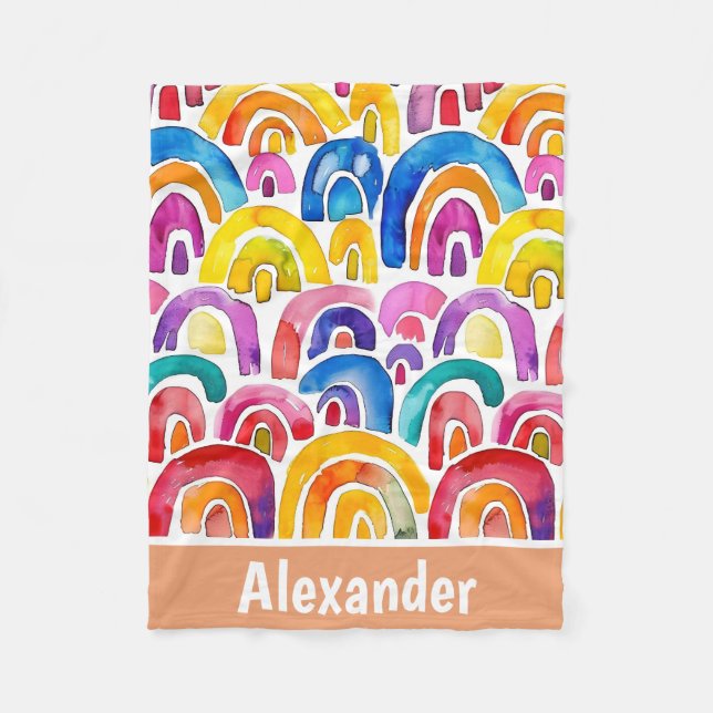 Cobertor De Velo Pintado de mão com aquarela boho arco-íris persona (Frente)