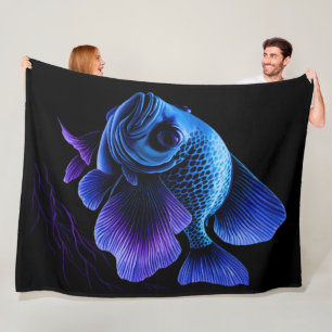 Cobertor De Velo Pintando Peixe Azul Roxo