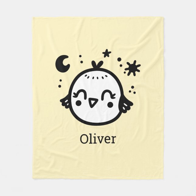 Cobertor De Velo Pintinho alegre - Arte da Linha de Pássaros Kawaii (Frente)