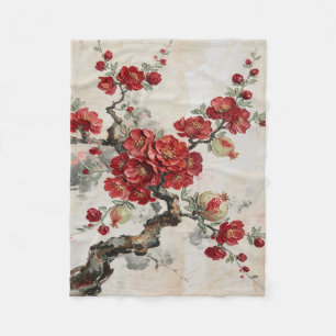 Cobertor De Velo Pintura a óleo de romã com flores vermelhas no ram