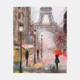 Cobertor De Velo pintura a óleo na canvas, vista de rua de Paris. A