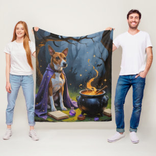 Cobertor De Velo Pintura Caprichosa de Halloween do Cão Basenji