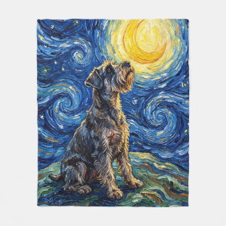 Cobertor De Velo Pintura da Noite Estrelada com Schnauzer