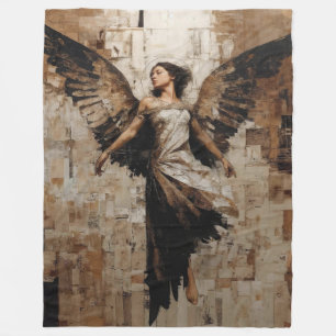 Cobertor De Velo Pintura de Anjo Alado Etéreo em Tons Terrosos