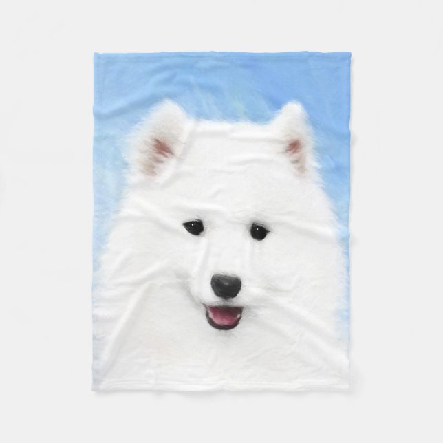 Cobertor De Velo Pintura de Cachorro Samoyed - Arte Original de Cac (Frente)