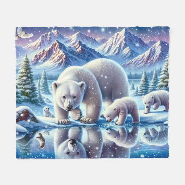 Cobertor De Velo Pintura de Cena Neve da Família Polar Bear (Frente (Horizontal))